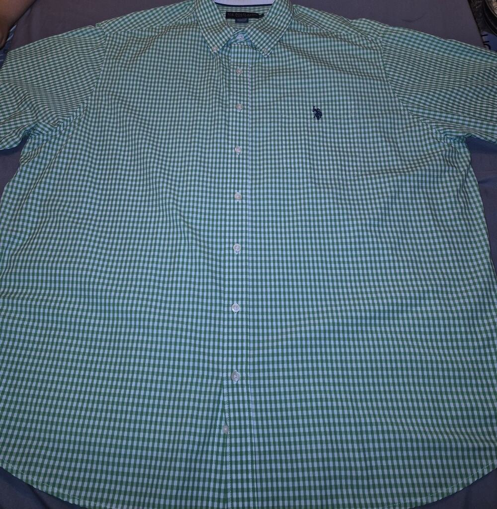 U.S. Polo Assn Mens Big And Tall Button Down Plaid Green White 2XL Casual